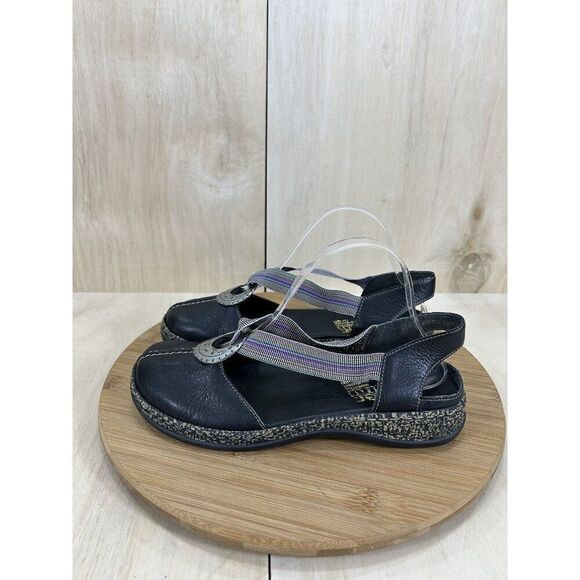 Rieker Daisy Black Leather Closed Toe Sandals Womens Size 38 US 7 - Picture 1 of 9